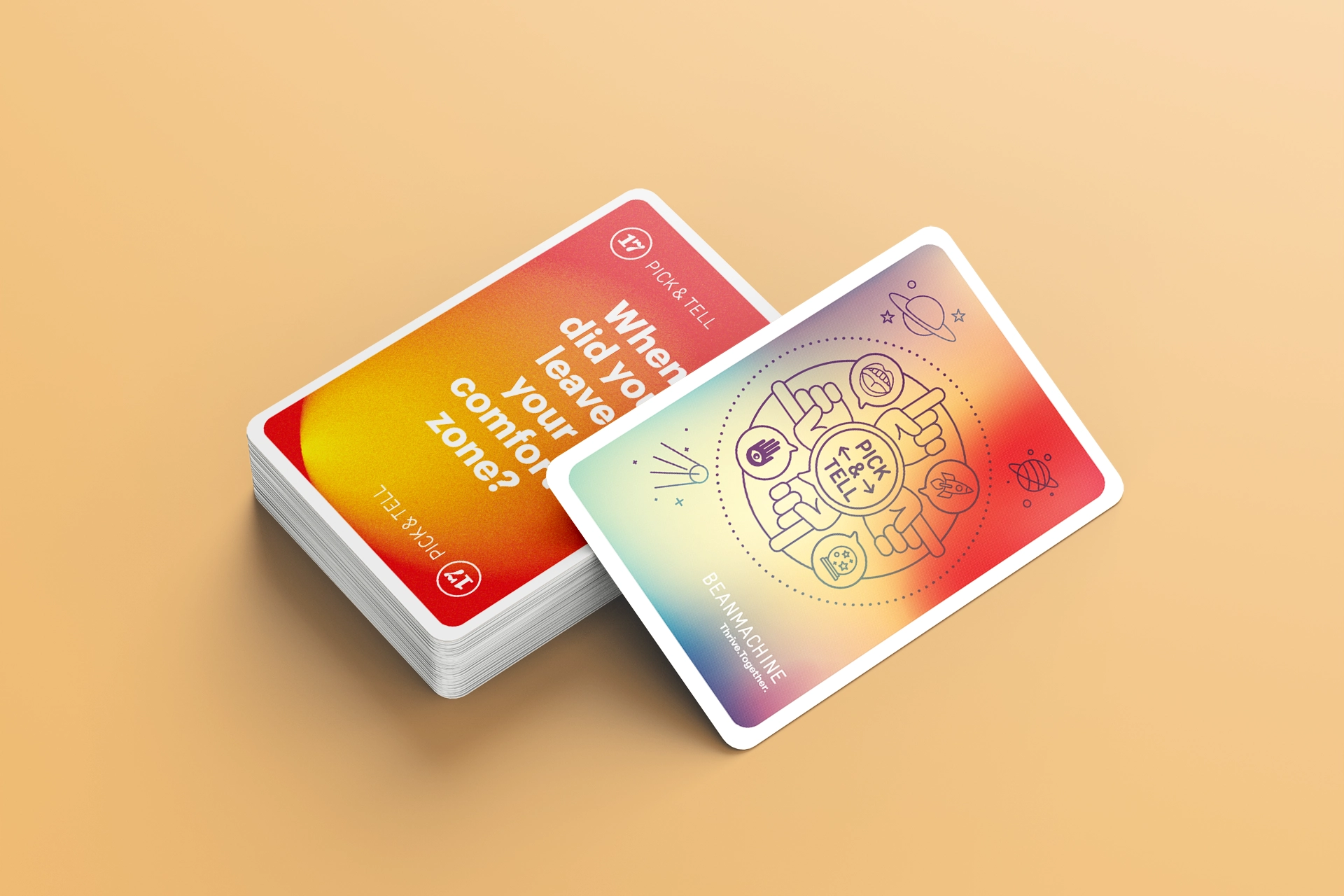 beanmachine pick & tell cards logo branding graphic design